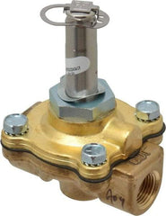 Parker - 3/8" Port, Two Way, Piloted Diaphragm, Brass Solenoid Valve - Normally Closed, 80 Max PSI, PTFE Seal - Benchmark Tooling