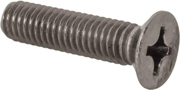Value Collection - M6x1.00 Metric Coarse, 25mm OAL Phillips Drive Machine Screw - Flat Head, Grade 18-8 Stainless Steel, Uncoated, Without Washer - Benchmark Tooling
