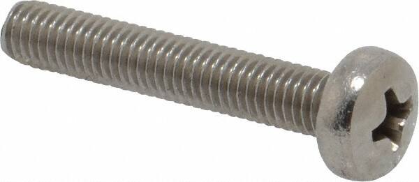 Value Collection - M5x0.80 Metric Coarse, 30mm Length Under Head Phillips Drive Machine Screw - Pan Head, Grade 18-8 Stainless Steel, Uncoated, Without Washer - Benchmark Tooling