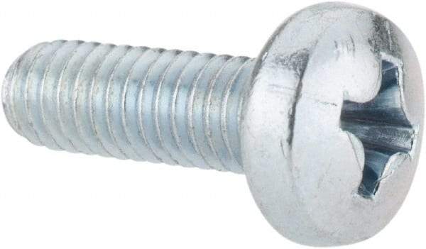 Value Collection - M4x0.70, 12mm Length Under Head Phillips Drive Machine Screw - Pan Head, Grade 4.8 Steel, Zinc-Plated Finish, Without Washer - Benchmark Tooling