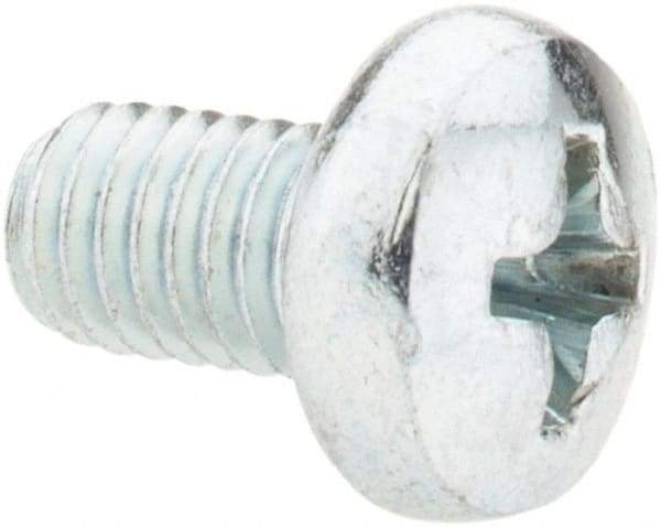 Value Collection - M5x0.80, 8mm Length Under Head Phillips Drive Machine Screw - Pan Head, Grade 4.8 Steel, Zinc-Plated Finish, Without Washer - Benchmark Tooling