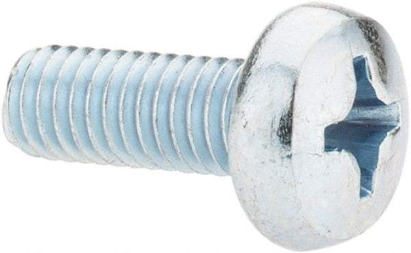 Value Collection - M6x1.00, 16mm Length Under Head Phillips Drive Machine Screw - Pan Head, Grade 4.8 Steel, Zinc-Plated Finish, Without Washer - Benchmark Tooling