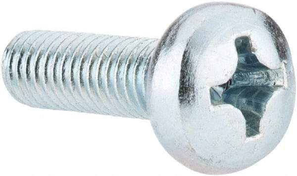 Value Collection - M6x1.00, 20mm Length Under Head Phillips Drive Machine Screw - Pan Head, Grade 4.8 Steel, Zinc-Plated Finish, Without Washer - Benchmark Tooling