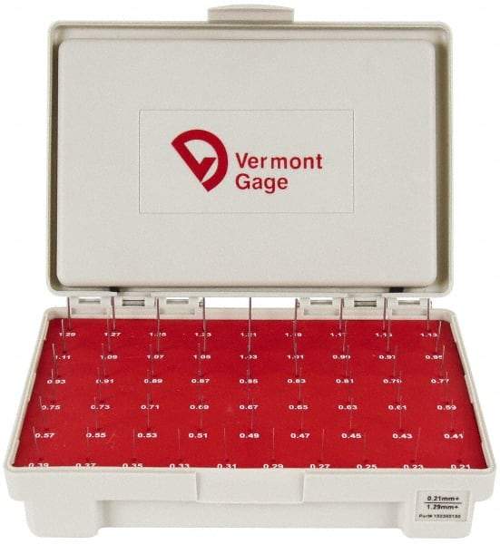 Vermont Gage - 55 Piece, 0.21-1.29 mm Diameter Plug and Pin Gage Set - Plus 0.01 mm Tolerance, Class ZZ - Benchmark Tooling