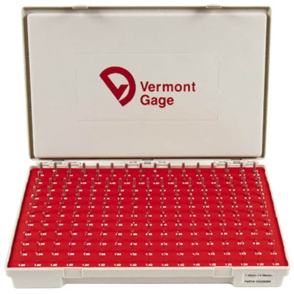 Vermont Gage - 185 Piece, 1.3-4.98 mm Diameter Plug and Pin Gage Set - Plus 0.01 mm Tolerance, Class ZZ - Benchmark Tooling