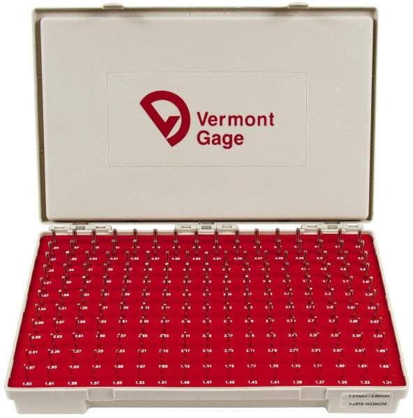 Vermont Gage - 185 Piece, 1.31-4.99 mm Diameter Plug and Pin Gage Set - Plus 0.01 mm Tolerance, Class ZZ - Benchmark Tooling