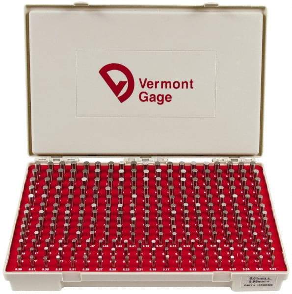 Vermont Gage - 250 Piece, 5.01-9.99 mm Diameter Plug and Pin Gage Set - Plus 0.01 mm Tolerance, Class ZZ - Benchmark Tooling