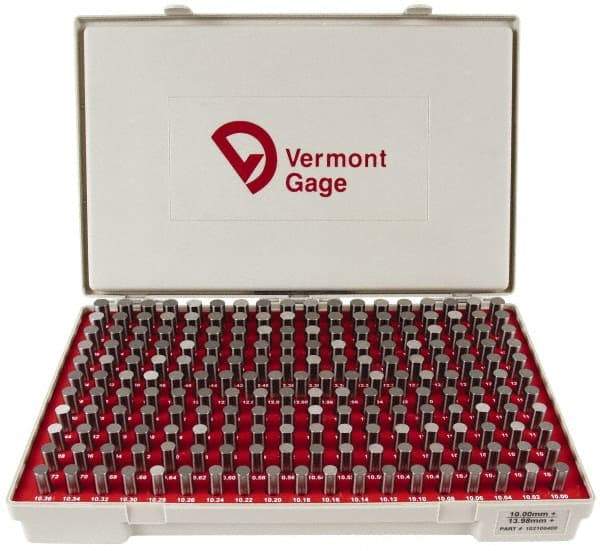 Vermont Gage - 200 Piece, 10-13.98 mm Diameter Plug and Pin Gage Set - Plus 0.01 mm Tolerance, Class ZZ - Benchmark Tooling