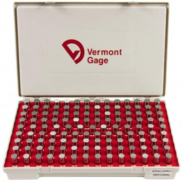 Vermont Gage - 125 Piece, 14.01-16.49 mm Diameter Plug and Pin Gage Set - Plus 0.01 mm Tolerance, Class ZZ - Benchmark Tooling