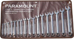 Paramount - 17 Piece, 7mm to 24mm, 12 Point Combination Wrench Set - Metric Measurement Standard, Full Polish Finish, Comes in Canvas Roll - Benchmark Tooling