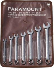 Paramount - 7 Piece, 3/8" to 3/4", 12 Point Combination Wrench Set - Inch Measurement Standard, Full Polish Finish, Comes in Canvas Roll - Benchmark Tooling