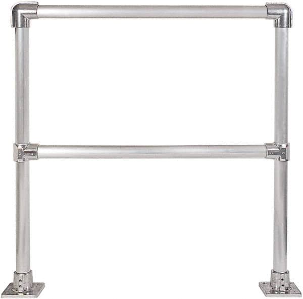 Hollaender - 4' Long x 42" High, Aluminum Straight Railing - 1.9" Pipe, Includes 2 Sub Assembled Posts, 2 Horizontal Rails, Bag with 2 Flanges, Instructions, Assembly Tool - Benchmark Tooling