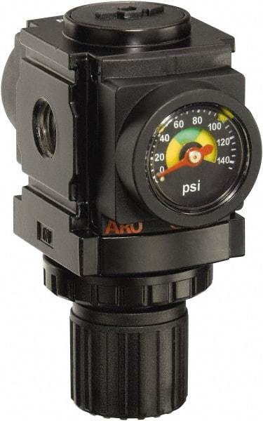 ARO/Ingersoll-Rand - 1/8 NPT Port, 45 CFM, Aluminum Miniature Regulator - 0 to 140 psi Range, 250 Max psi Supply Pressure, 1/8" Gauge Port Thread, 2.913" Wide x 3-9/16" High - Benchmark Tooling