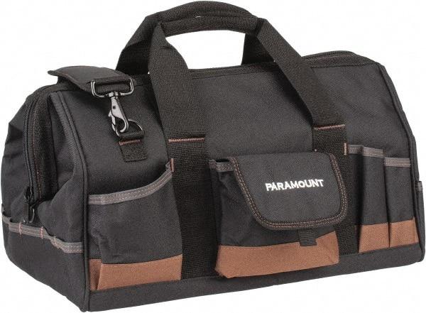 Paramount - 31 Pocket Black & Brown Polyester Tool Bag - 18" Wide x 11" Deep x 12" High - Benchmark Tooling