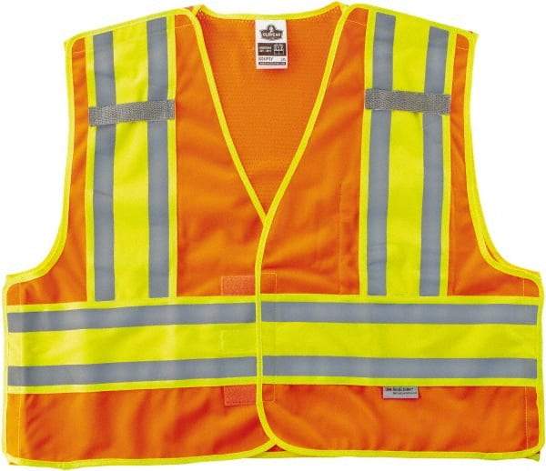 Ergodyne - Size 4X/5XL High Visibility Orange Mesh/Solid Public Safety Vest - 58 to 64" Chest, ANSI/ISEA 107, Hook & Loop Closure, 1 Pocket, Polyester - Benchmark Tooling