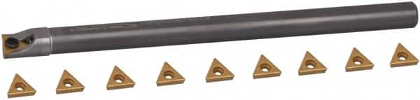 Hertel - 0.438" Min Diam Smallest Bar, 0.438" Min Diam Largest Bar, Carbide Indexable Boring Bar Set - TP.. Insert, HBBQ Toolholder, 3-3/4" Max Bore Depth, Through Coolant - Benchmark Tooling