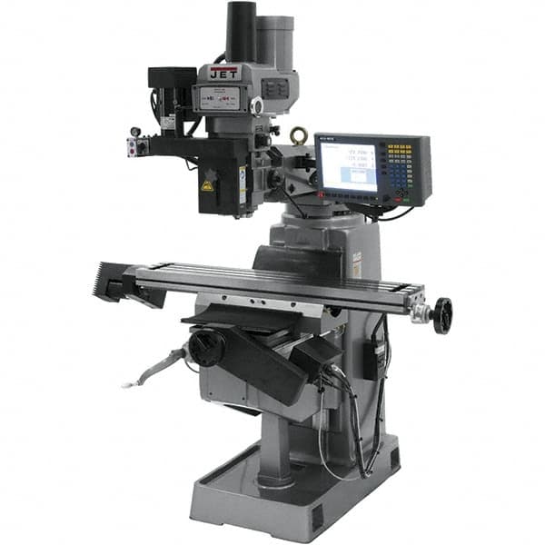 Jet - 9" Table Width x 49" Table Length, Variable Speed Pulley Control, 3 Phase Knee Milling Machine - R8 Spindle Taper, 3 hp - Benchmark Tooling