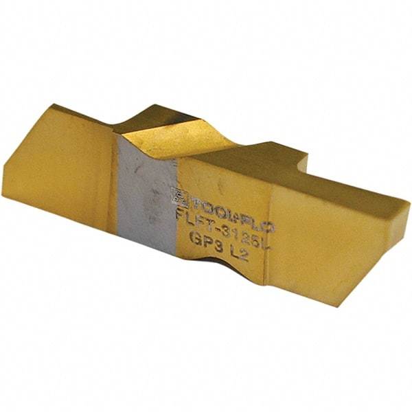 Tool-Flo - 3094FLGT Grade GP50C, 2.39mm Cutting Width Carbide Grooving Insert - Left Hand, 0.005 to 0.01" Corner Radius, TiN Finish - Benchmark Tooling