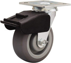 Hamilton - 5" Diam x 2" Wide x 6-1/2" OAH Top Plate Mount Swivel Caster - Rubber Mold on Polyolefin, 350 Lb Capacity, Straight Roller Bearing, 4 x 4-1/2" Plate - Benchmark Tooling