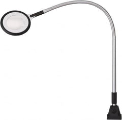 Waldmann Lighting - 25.4 Inch, Gooseneck, Clamp Mounted, LED, Silver, Magnifying Task Light - 6 Watt, 100 to 240 Volt, 2.25x Magnification, 71mm Wide - Benchmark Tooling