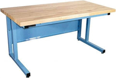 Proline - 72 Wide x 30" Deep x 30" High, Butcher Block Maple Workbench - Fixed Legs With Adjustable Height Glides, Blue - Benchmark Tooling