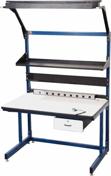 Proline - 60 Wide x 30" Deep x 36" High, Static Dissipative Workbench - Adjustable Height Legs, Blue & Black - Benchmark Tooling