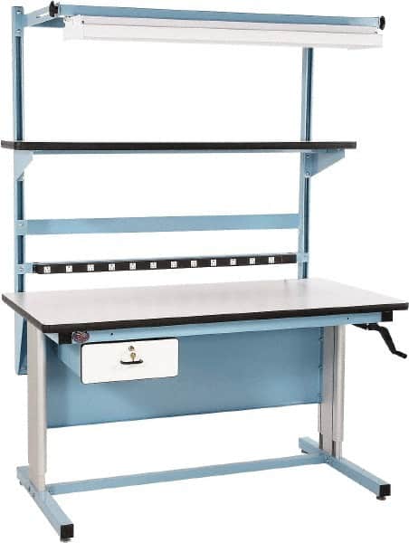 Proline - 60 Wide x 30" Deep x 42" High, Plastic Laminate Workbench - Adjustable Height Legs, Blue - Benchmark Tooling