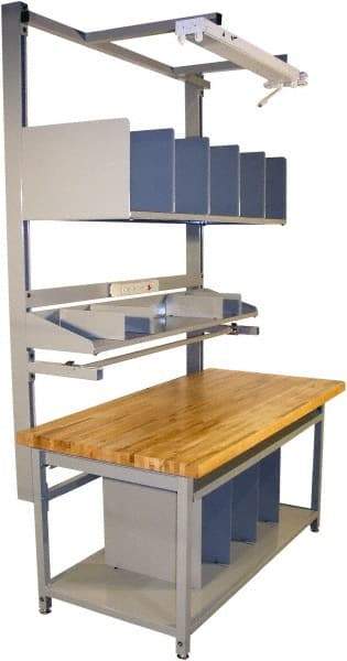 Proline - 72 Wide x 30" Deep x 36" High, Butcher Block Maple Workbench - Adjustable Height Legs, Gray - Benchmark Tooling