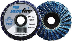 Norton - 80 Grit, 3" Disc Diam, Type 27 Zirconia Alumina Flap Disc - 30,000 Max RPM, Fiberglass Backing, Quick Change Type S Attaching System, Coated - Benchmark Tooling