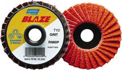 Norton - 60 Grit, 3" Disc Diam, Type 27 Ceramic Alumina Flap Disc - 30,000 Max RPM, Fiberglass Backing, Quick Change Type S Attaching System, Coated - Benchmark Tooling