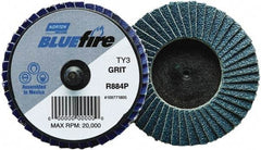 Norton - 80 Grit, 2" Disc Diam, Type 27 Zirconia Alumina Flap Disc - 30,000 Max RPM, Fiberglass Backing, Quick Change Type R Attaching System, Coated - Benchmark Tooling