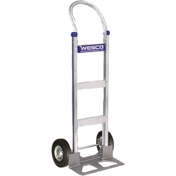 Wesco Industrial Products - 600 Lb Capacity 49" OAH Hand Truck - 18 x 7-1/2" Base Plate, Swept Back, Continuous Handle, Aluminum, Semi-Pneumatic Wheels - Benchmark Tooling