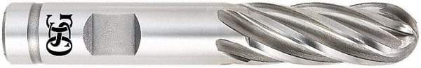 OSG - 1-1/4" Diam, 2" LOC, 6 Flute Powdered Metal Ball End Mill - Uncoated, Single End, 4-1/2" OAL, 1-1/4" Shank Diam, Spiral Flute - Benchmark Tooling