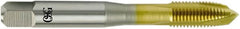 OSG - #4-48 UNF, 3 Flute, TiN Finish, Vanadium High Speed Steel Spiral Point Tap - Plug Chamfer, Right Hand Thread, 1-7/8" OAL, 9/16" Thread Length, 0.141" Shank Diam, Series 11015 - Exact Industrial Supply