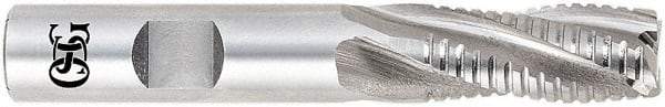 OSG - 2" Diam, 8" LOC, 6 Flute Cobalt Roughing & Finishing Square End Mill - Uncoated, 11-3/4" OAL, 2" Shank Diam, Weldon Shank, 30° Helix, Centercutting, Long Length - Benchmark Tooling