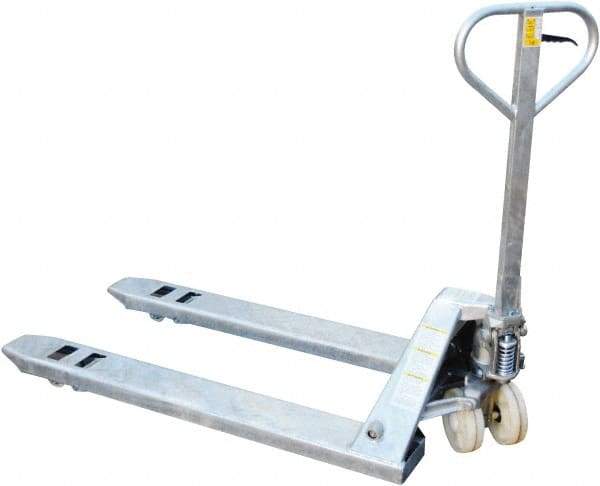 Vestil - 5,500 Lb Capacity, 7-3/4" Lift Galvanized Steel Pallet Truck - 2-7/8" Min Lift Height, 48" Fork Length x 27" Fork Width, 27" Overall Width - Benchmark Tooling