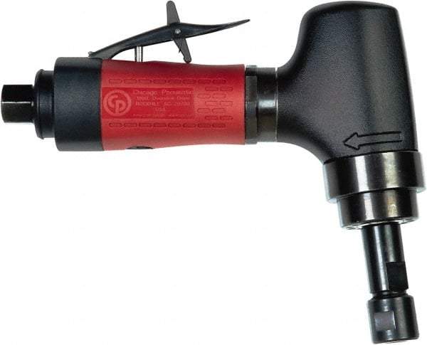 Chicago Pneumatic - 1/4" Collet, Angle Handle, Air Angle Die Grinder - 20,000 RPM, Rear Exhaust, 8.25 CFM, 0.7 hp, 90 psi, 1/4 BSP Inlet - Benchmark Tooling