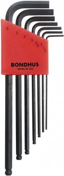 Bondhus - 7 Piece L-Key Ball End Hex Key Set - Hex Range 1.5 to 6mm, 8-3/4" OAL, Protanium High Torque Steel - Benchmark Tooling