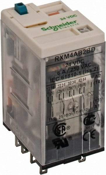 Square D - 14 Pins, Ice Cube Electromechanical Plug-in General Purpose Relay - 6 Amp at 277 VAC, 4PDT, 24 VDC, 21mm Wide x 40mm High x 27mm Deep - Benchmark Tooling