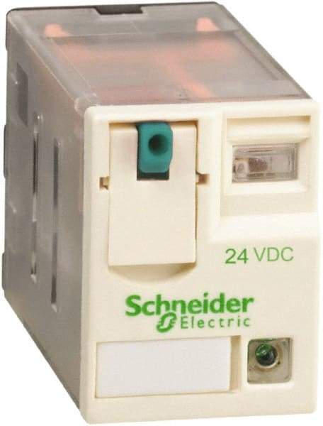 Square D - 8 Pins, Ice Cube Electromechanical Plug-in General Purpose Relay - 12 Amp at 277 V, DPDT, 24 VDC, 21mm Wide x 40mm High x 27mm Deep - Benchmark Tooling