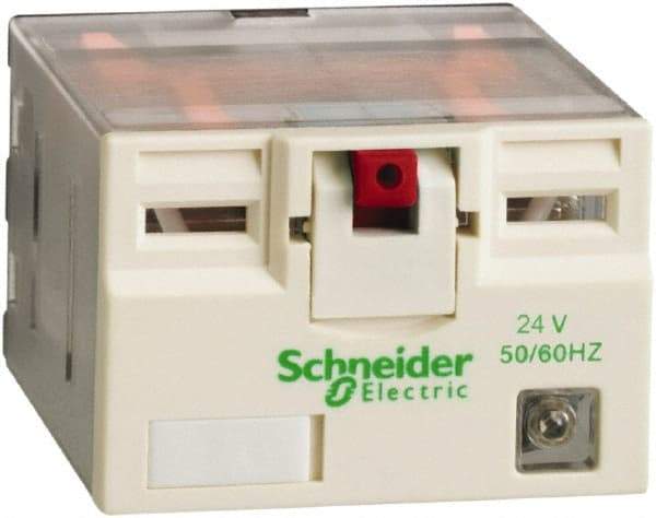 Square D - 14 Pins, 2.5 VA Power Rating, Ice Cube Electromechanical Plug-in General Purpose Relay - 15 Amp at 250 VAC, 4PDT, 24 VAC, 41mm Wide x 39mm High x 27mm Deep - Benchmark Tooling