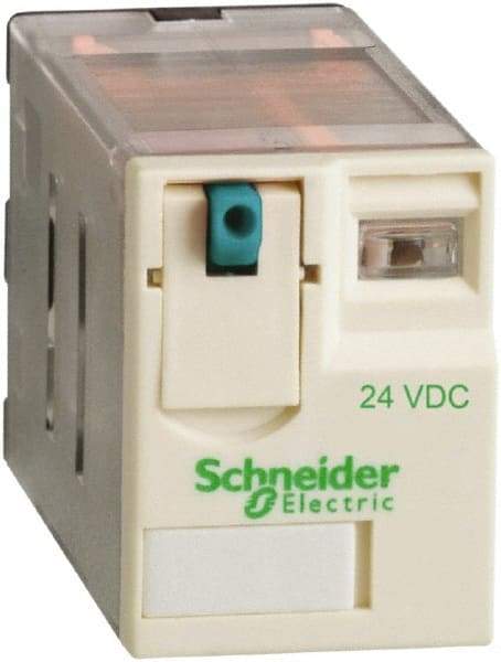 Square D - 8 Pins, Ice Cube Electromechanical Plug-in General Purpose Relay - 15 Amp at 277 V, DPDT, 24 VDC, 21mm Wide x 39mm High x 27mm Deep - Benchmark Tooling