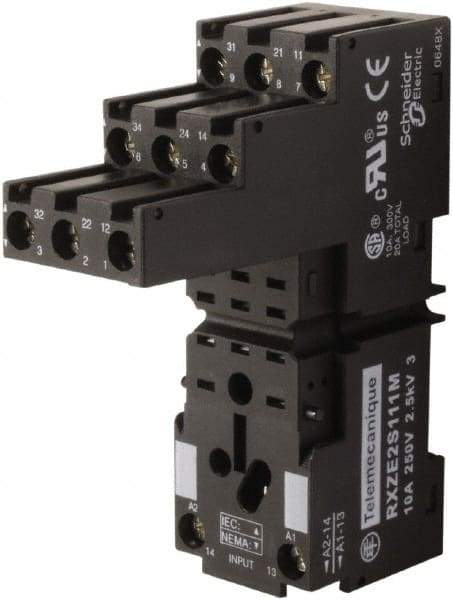 Square D - 14 Pins, 250 Volt, 5 and 10 Amp, 4PDT, Ice Cube Relay Socket - DIN Rail Mount, Screw Panel Mount, IP20, Plug In Terminal - Benchmark Tooling