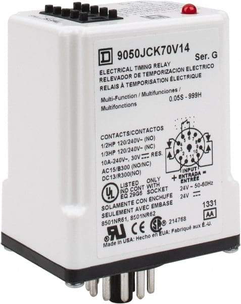 Square D - 11 Pin, 999 min Delay, Multiple Range DPDT Time Delay Relay - 10 Contact Amp, 24 VAC/VDC - Benchmark Tooling