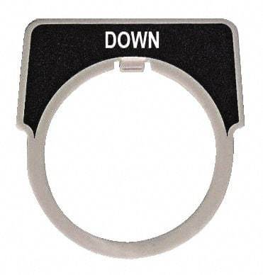 Square D - Half Round, Aluminum Legend Plate - Down - Black Background, White Letters, 1.18 Inch Hole Diameter - Benchmark Tooling