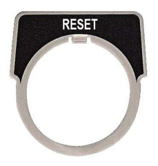 Square D - Half Round, Metal Legend Plate - Reset - Black Background, White Letters, 30mm Hole Diameter - Benchmark Tooling