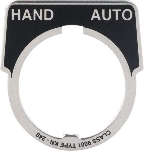 Square D - Metal Legend Plate - Hand-Auto - Black Background, White Letters, 30mm Hole Diameter - Benchmark Tooling