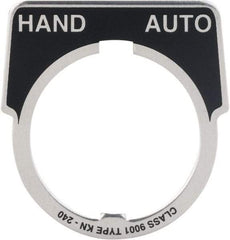 Square D - Metal Legend Plate - Hand-Auto - Black Background, White Letters, 30mm Hole Diameter - Benchmark Tooling