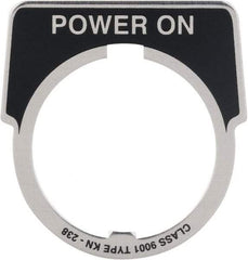 Square D - Metal Legend Plate - Power On - Black Background, White Letters, 30mm Hole Diameter - Benchmark Tooling