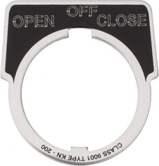 Square D - Metal Legend Plate - Close, Off, Open - Black Background, White Letters, 30mm Hole Diameter - Benchmark Tooling